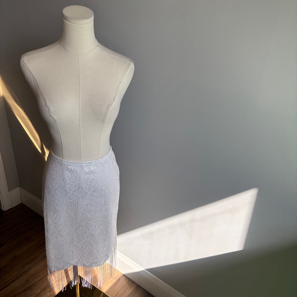 Whisper Women's Vintage White Lace Fringe Skirt SZ L (check Measurements)